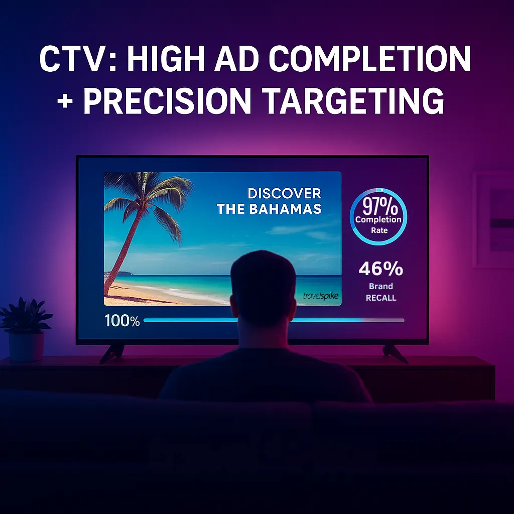 ctv-advertising–high-completion-rates–precision-targeting–ai-travel-marketing–travelspike–connected-tv–viewer-engagement–travel-ad-optimization–travelogic–performance-marketing