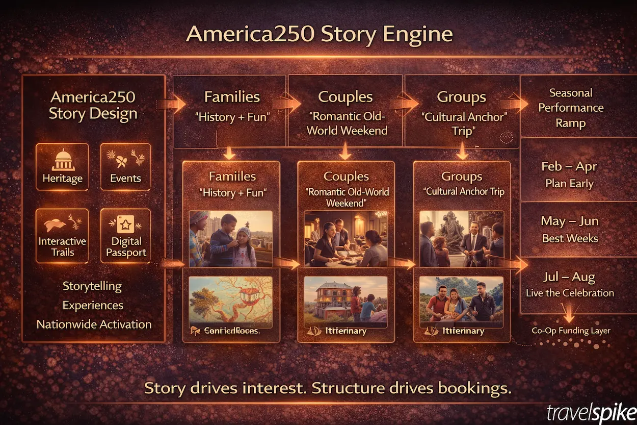 america-250-story-engine-travel-marketing-heritage-itineraries-digital-passport-seasonal-ramp-co-op-performance-strategy-2026