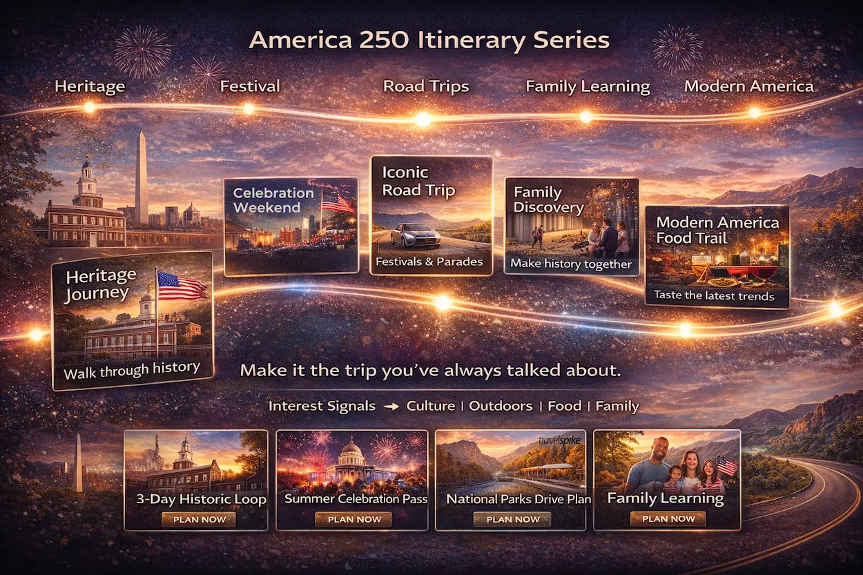 america-250-itinerary-series-dco-modular-travel-storytelling-heritage-road-trips-festival-family-modern-america-personalized-2026-travel-marketing