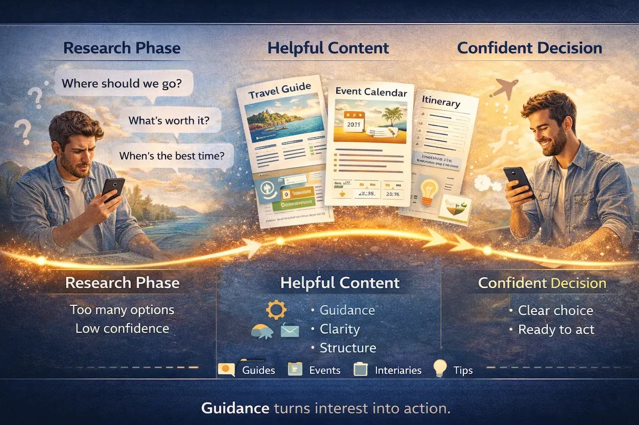travel-content-marketing-research-phase-itinerary-guides-event-calendars-travel-planning-decision-confidence-2026
