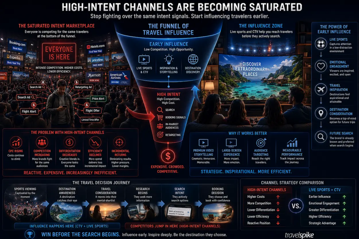 saturated-travel-marketing-funnel-live-sports-ctv-early-traveler-influence-attention-economy-performance-marketing-travel-demand-generation-2026