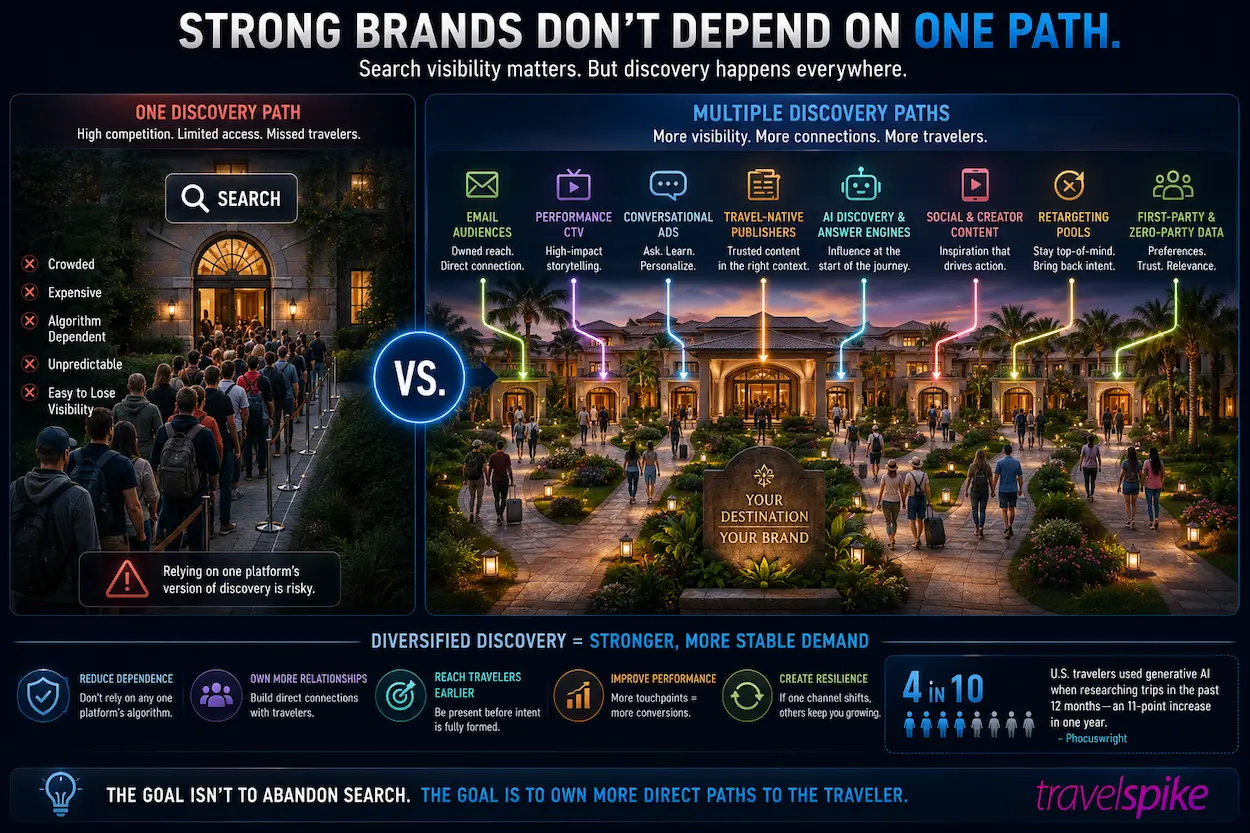 travel-brand-discovery-multiple-channels-search-ai-email-ctv-contextual-travel-media-first-party-data-retargeting-conversational-marketing-diversified-travel-discovery-2026