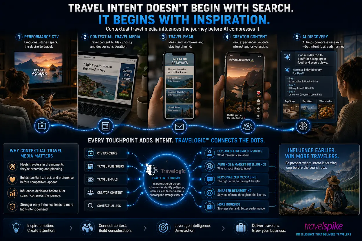 travel-inspiration-journey-contextual-travel-media-performance-ctv-travel-publishers-email-social-creators-ai-discovery-travelogic-intent-formation-before-search-2026