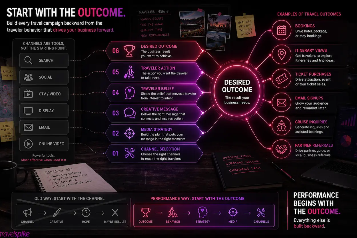 performance-marketing-strategy-travel-campaign-planning-business-outcomes-traveler-behavior-media-strategy-creative-planning-editorial-infographic-travelspike-2026