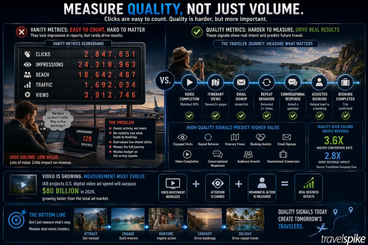 travel-marketing-quality-metrics-vs-clicks-video-measurement-ctv-performance-engaged-visits-repeat-behavior-itinerary-views-email-signups-assisted-bookings-travelogic-analytics-2026