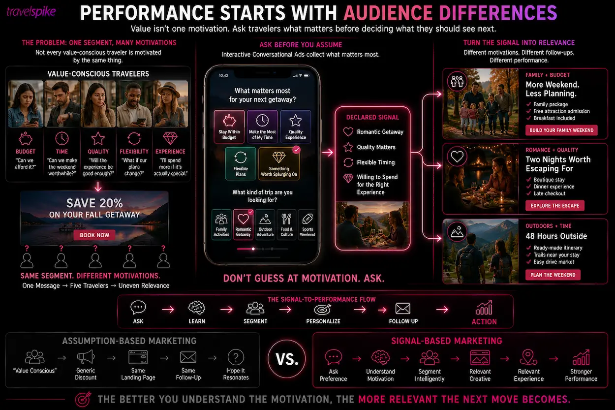 value-conscious-traveler-segmentation-interactive-conversational-ads-travel-marketing-zero-party-data-traveler-preferences-audience-motivation-travel-personalization-family-travel-romantic-getaway-outdoor-adventure-travel-budget-travel-flexibility-travel-quality-performance-marketing-travel-audience-segmentation-relevant-travel-advertising