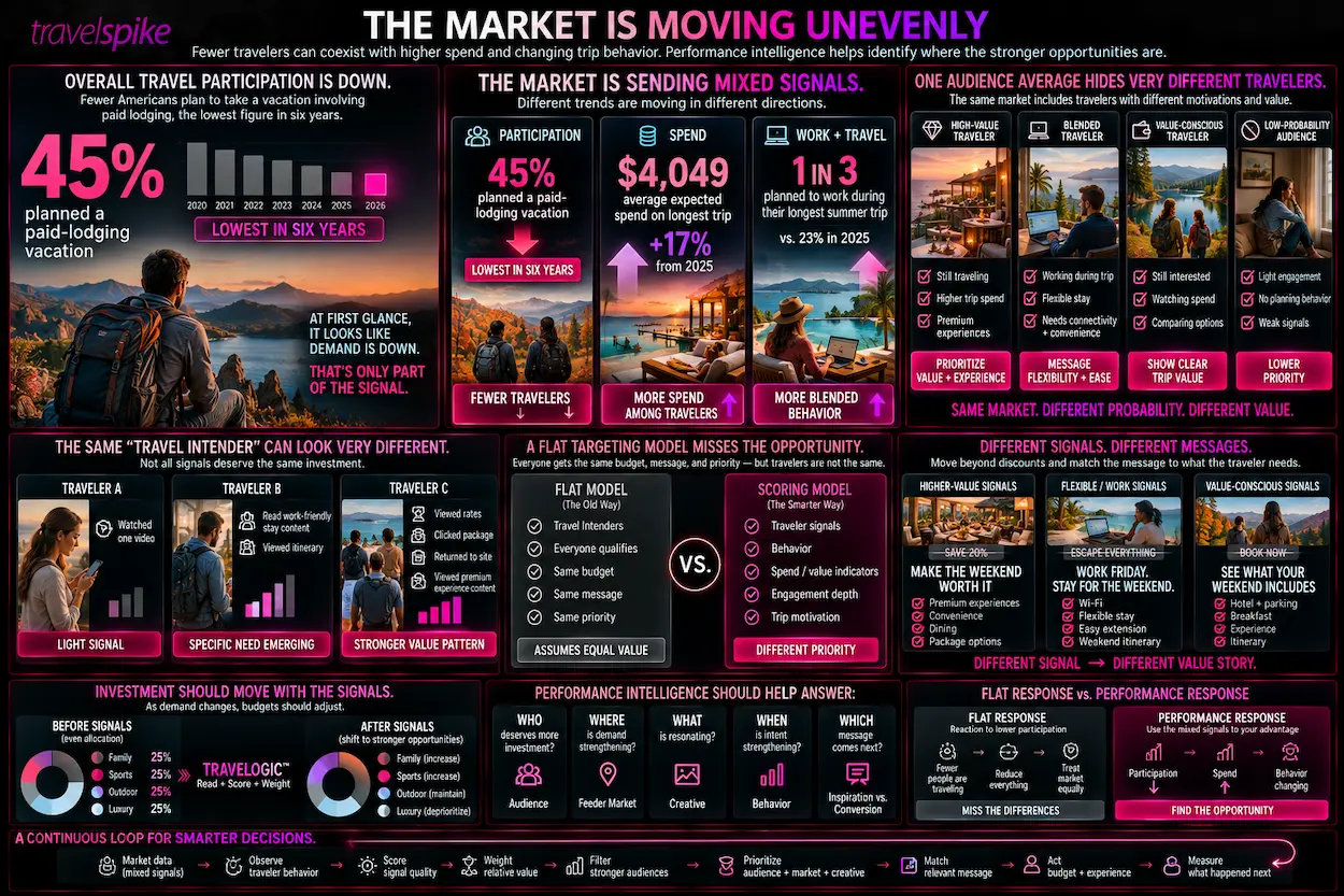 Deloitte-2026-travel-survey-travel-demand-trends-travel-spending-value-conscious-travelers-work-from-vacation-blended-travel-travel-audience-scoring-Travelogic-performance-intelligence-travel-marketing-audience-prioritization-traveler-behavior-high-value-travelers-travel-performance-marketing