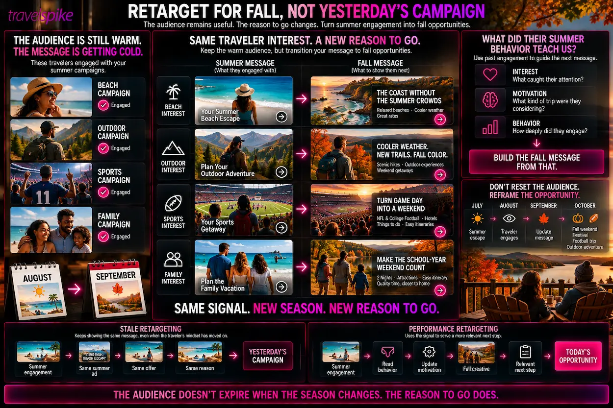 September-travel-retargeting-fall-travel-marketing-summer-to-fall-campaign-transition-warm-travel-audiences-shoulder-season-travel-coastal-weekend-fall-adventure-football-travel-family-weekend-seasonal-retargeting-traveler-behavior-performance-marketing