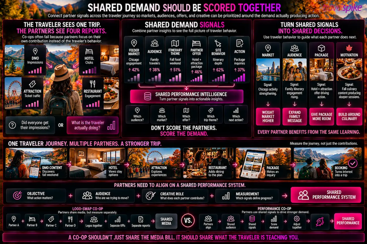 travel-co-op-marketing-shared-demand-scoring-DMO-hotel-attraction-restaurant-partnership-traveler-behavior-co-op-performance-marketing-feeder-market-analysis-audience-segmentation-itinerary-engagement-package-performance-shared-reporting-travel-demand-signals-partner-marketing